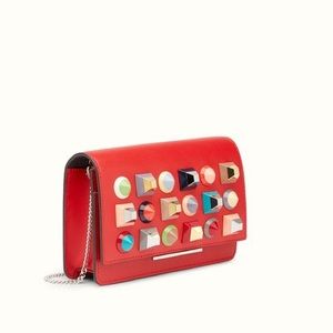 Fendi Leather Tube Wallet Rainbow Studs In Red